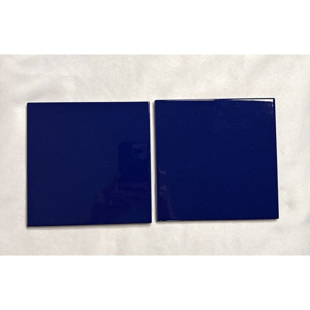Ceramic solid blue tiles 5.75 inch square Made in italy (set of 2)